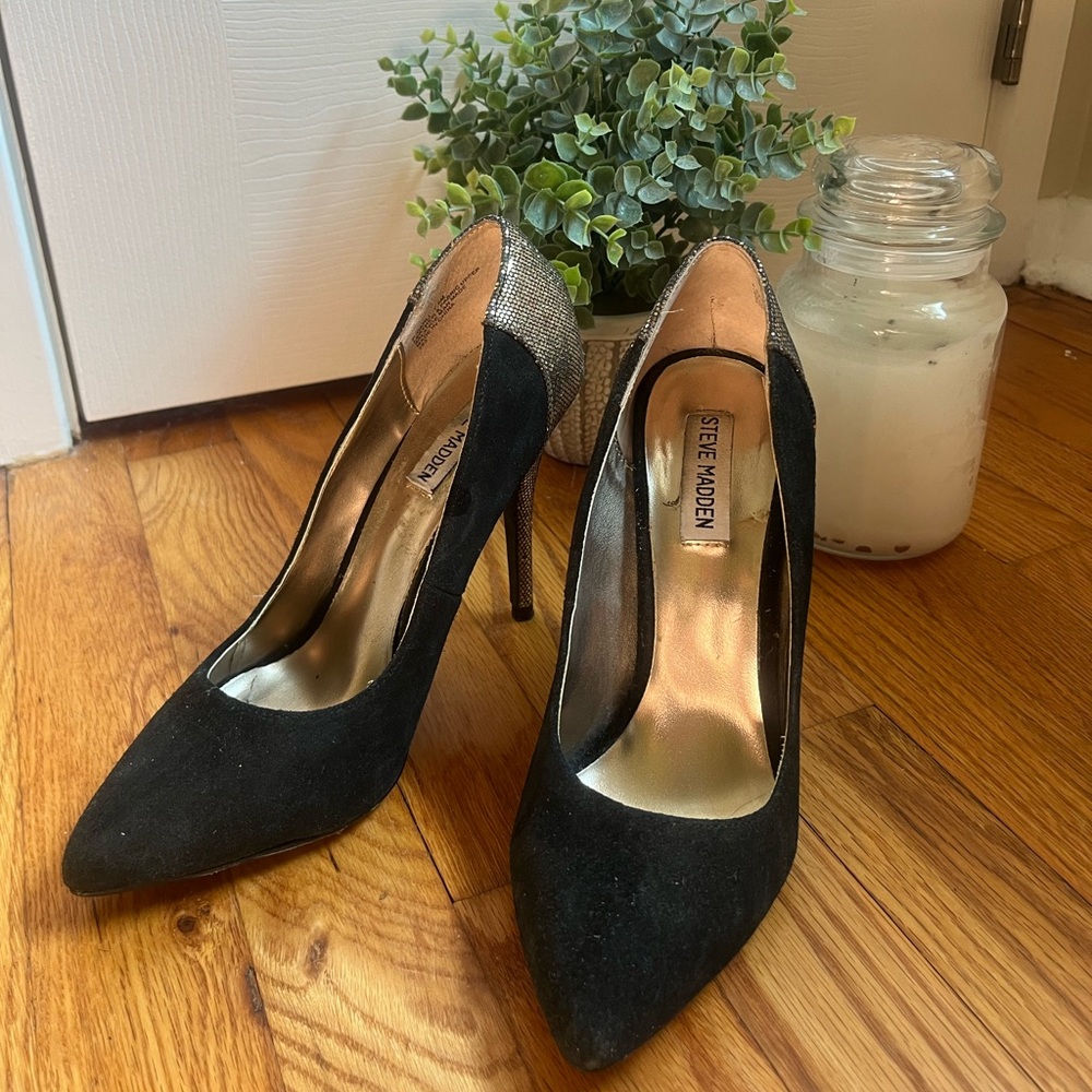 Steve Madden Black Suede with Gold Heels
